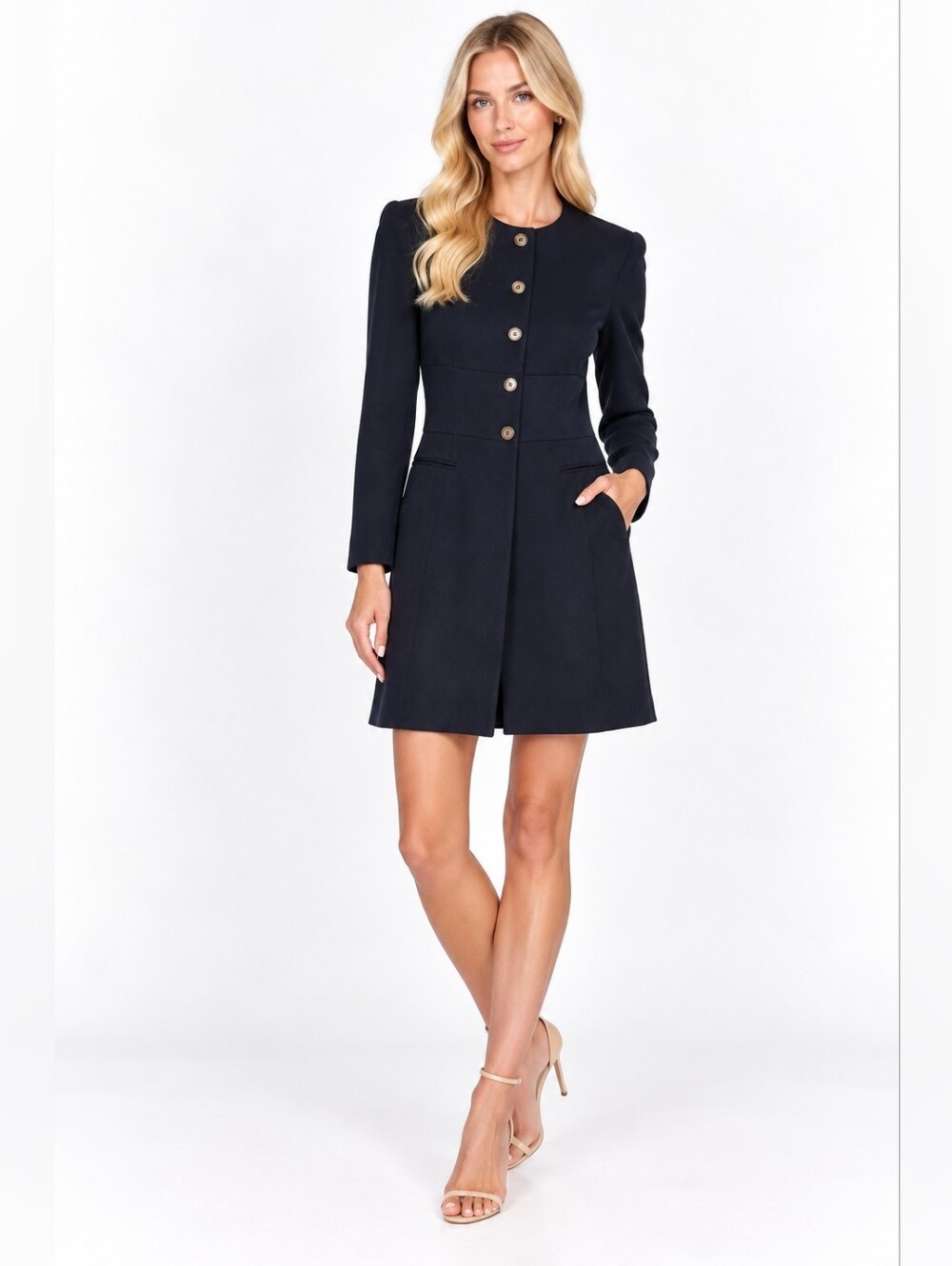 Giorgio Armani Size 44 Black Button-Front Long-Sleeve Coat Dress